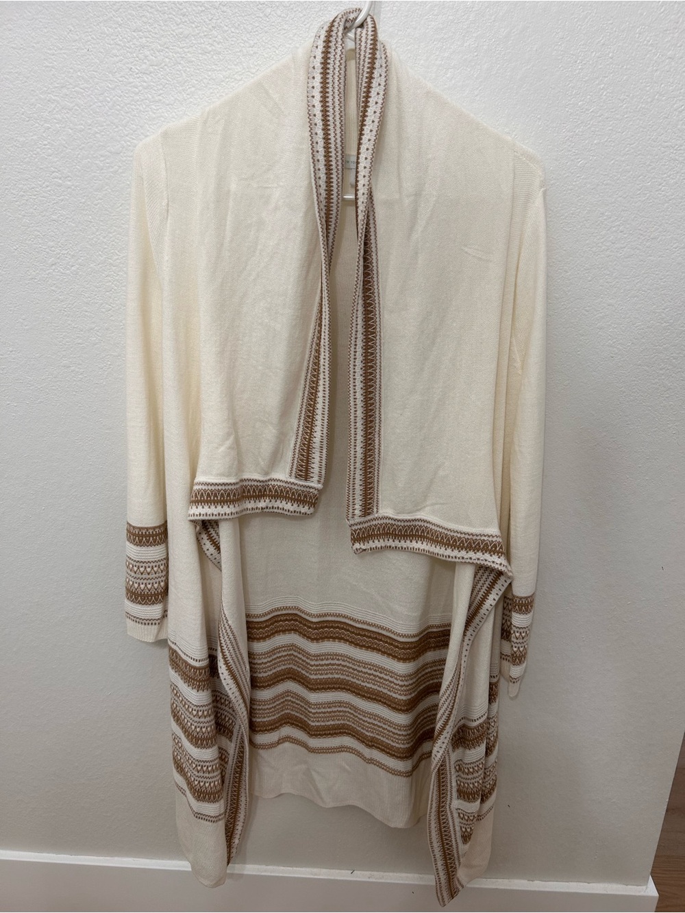 New York & Company Cream Cardigan with Brown Stripe Accents